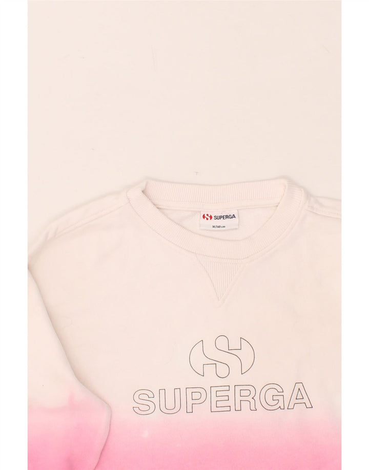 SUPERGA Girls Graphic Crop Sweatshirt Jumper 9-10 Years Medium Pink Vintage Superga and Second-Hand Superga from Messina Hembry 