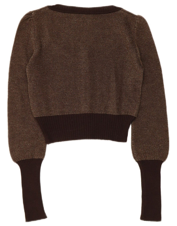 Max & Co. Womens Crop Cardigan Sweater UK 12 Medium Brown Colourblock