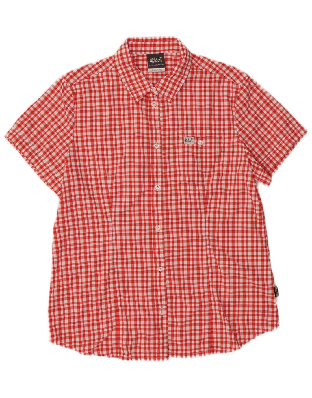 Jack Wolfskin Womens Short Sleeve Shirt UK 16 Large Red Check Polyamide
