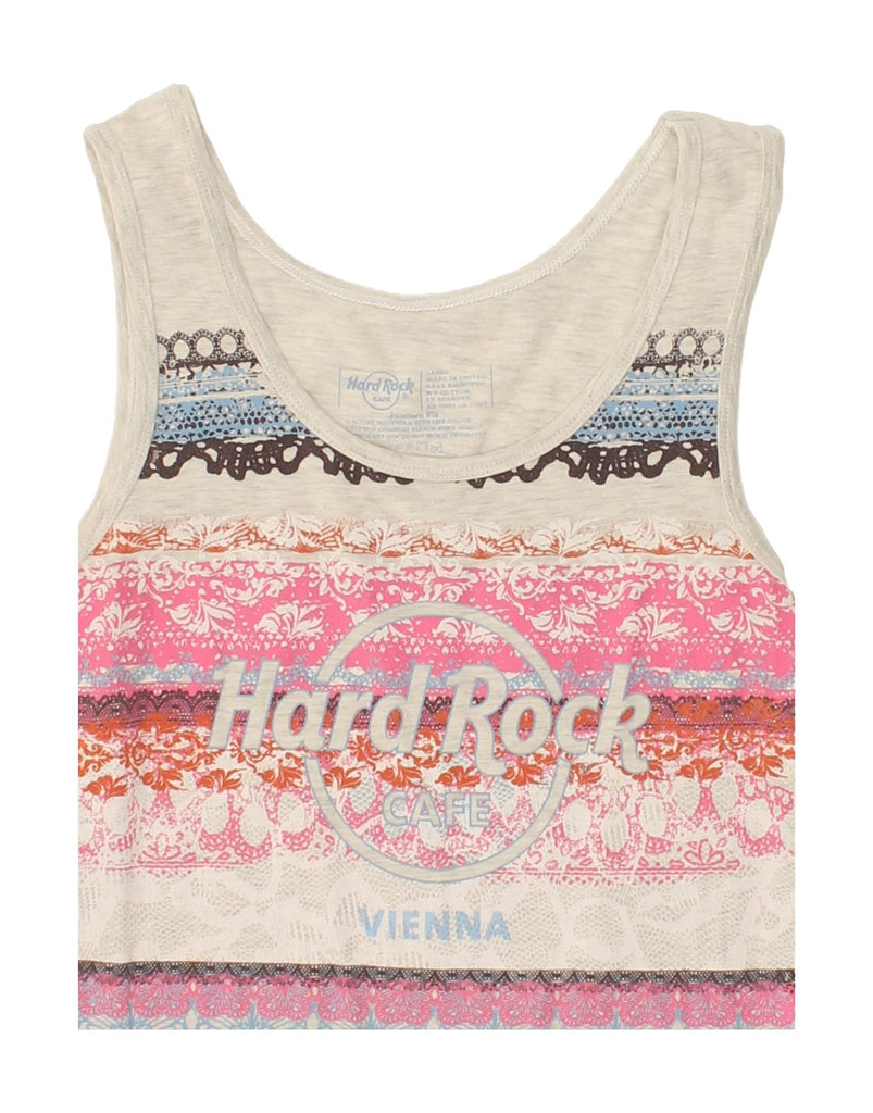 HARD ROCK CAFE Girls Vienna Graphic Vest Top 7-8 Years Large Grey Striped | Vintage Hard Rock Cafe | Thrift | Second-Hand Hard Rock Cafe | Used Clothing | Messina Hembry 