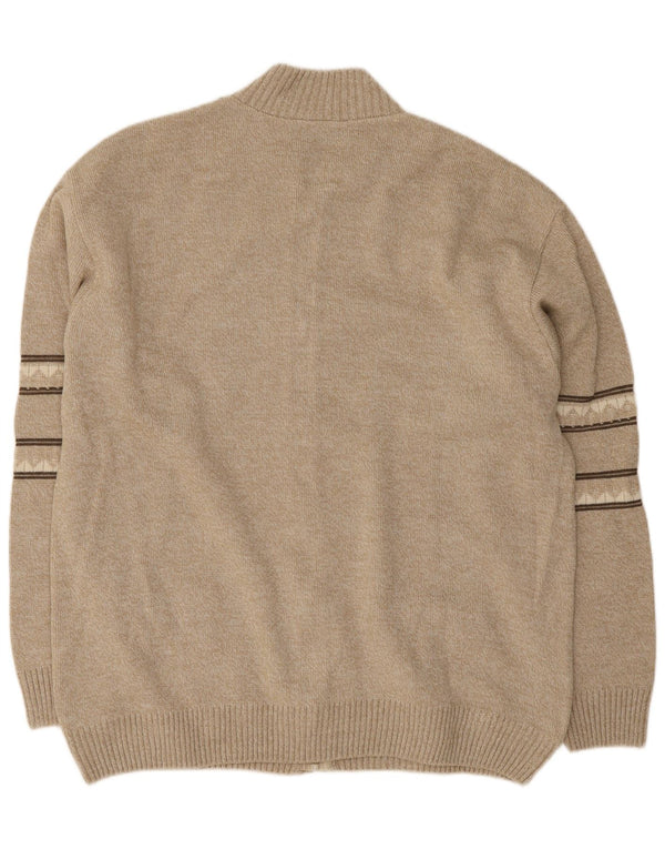 Maxferre Mens Full Zip Cardigan Sweater 2XL Beige Geometric Acrylic
