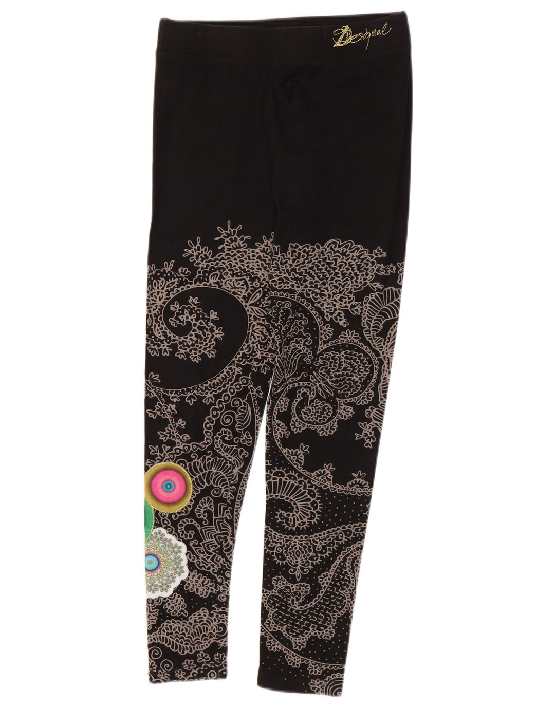 Desigual Womens Graphic Leggings UK 12 Medium  Black Paisley