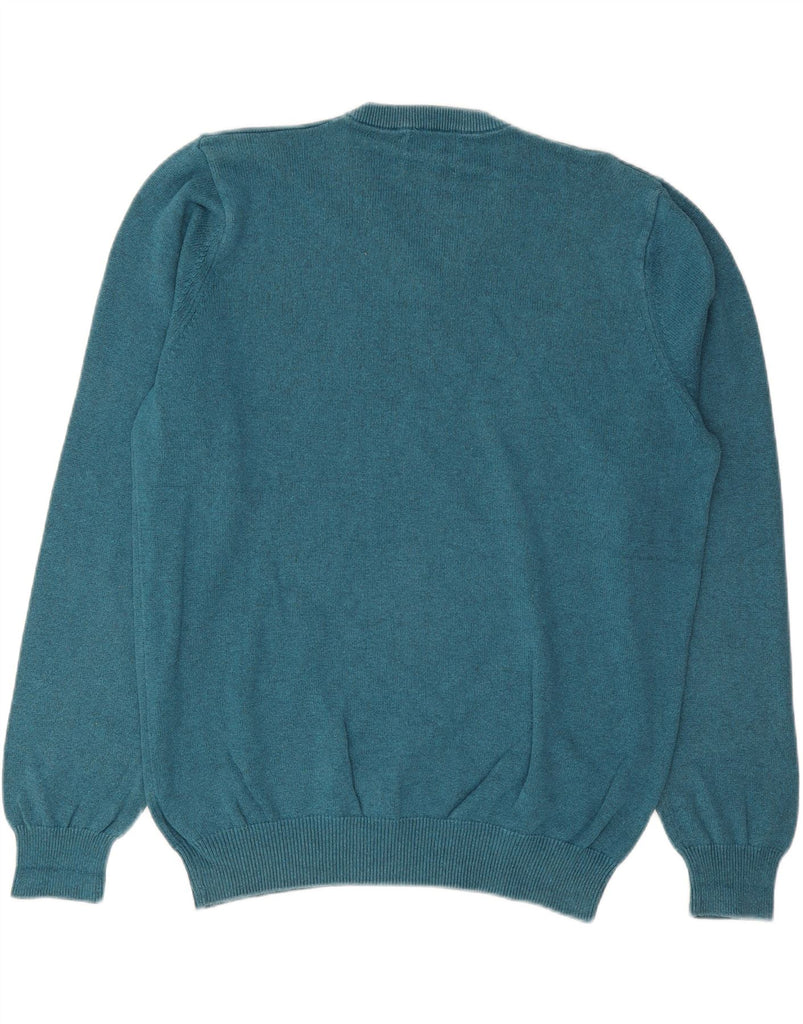 MARKS & SPENCER Mens V-Neck Jumper Sweater Large Blue Cotton Vintage Marks & Spencer and Second-Hand Marks & Spencer from Messina Hembry 