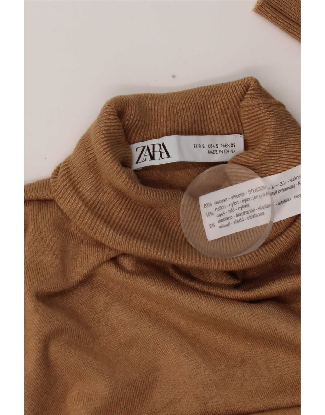 Zara Womens Roll Neck Jumper Sweater UK 10 Small Brown Viscose