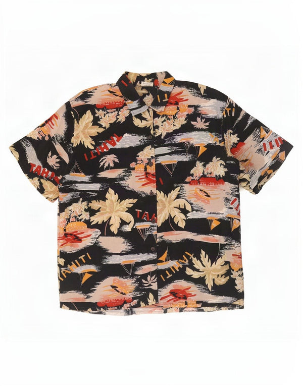Vintage Womens Hawaiian Short Sleeve Shirt EU 40/42 Medium Black Floral