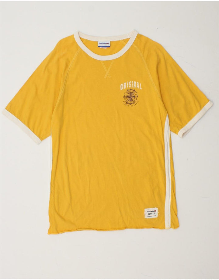REEBOK Mens Graphic T-Shirt Top Medium Yellow Cotton