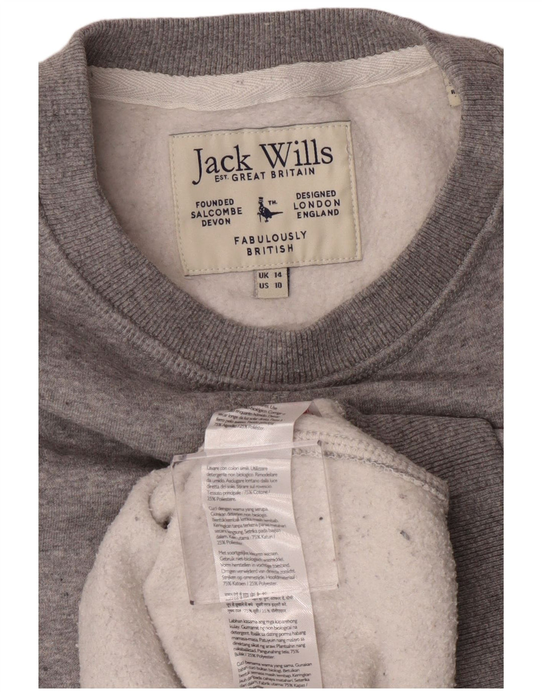Jack Wills Womens Sweatshirt Jumper UK 14 Large Grey Cotton