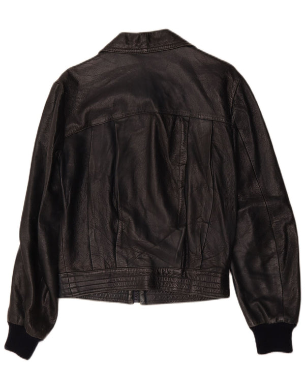 Vintage Womens Leather Jacket IT 52 2XL Navy Blue