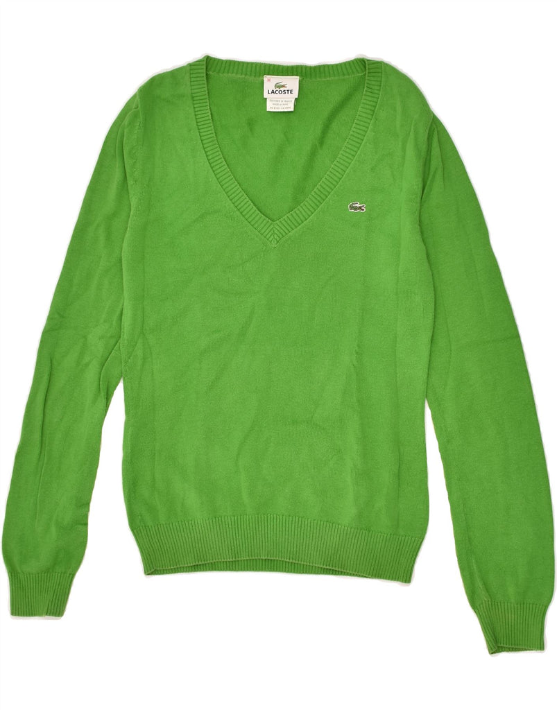 LACOSTE Womens V-Neck Jumper Sweater Size 36 Small Green Cotton | Vintage Lacoste | Thrift | Second-Hand Lacoste | Used Clothing | Messina Hembry 