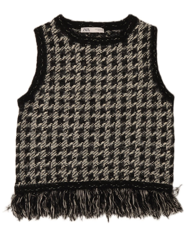 Zara Womens Vest Tank Top UK 12 Medium Black Houndstooth Polyester