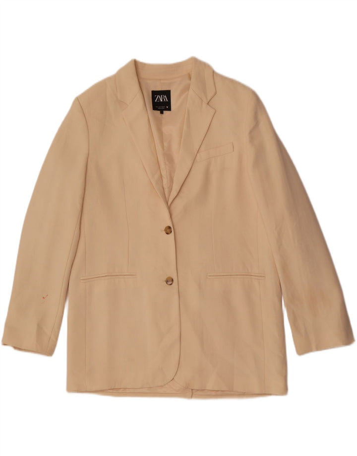 Zara Womens 2 Button Oversized Blazer Jacket UK 10 Small Beige Polyester