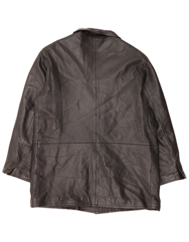 VINTAGE Womens Leather Coat IT 48 XL Black Leather