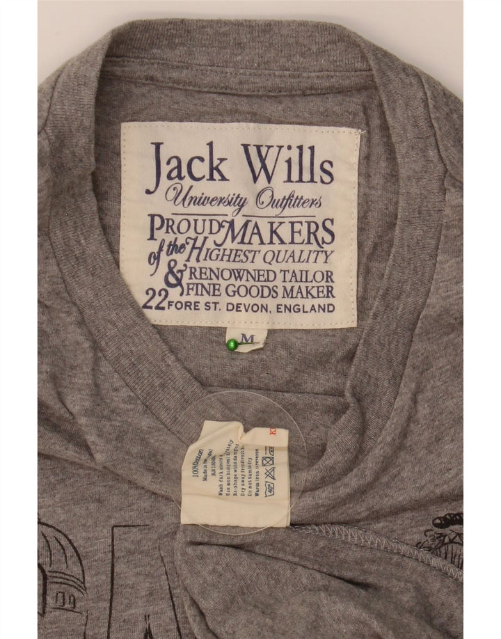 JACK WILLS Mens Graphic T-Shirt Top Medium Grey Flecked Cotton