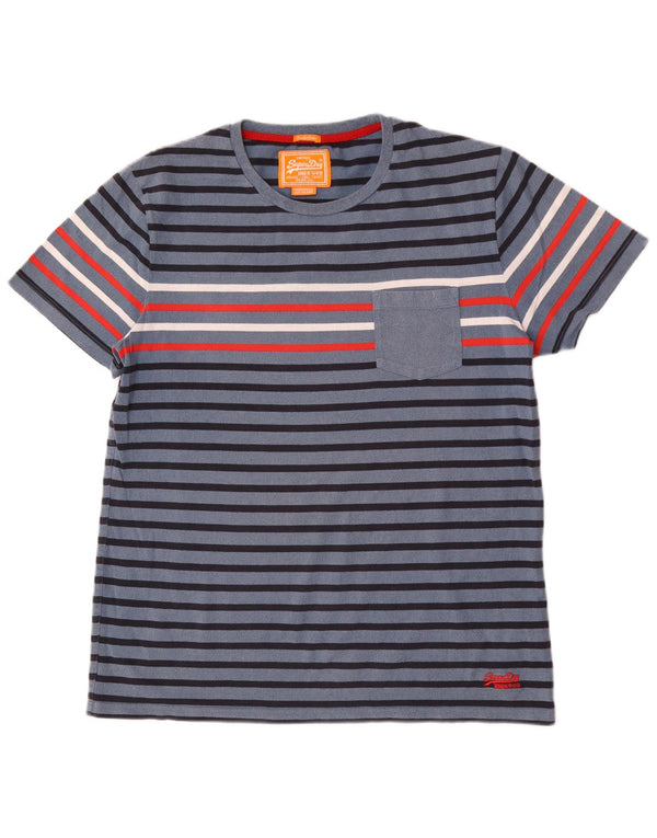 Superdry Mens T-Shirt Top 2XL Blue Striped Cotton