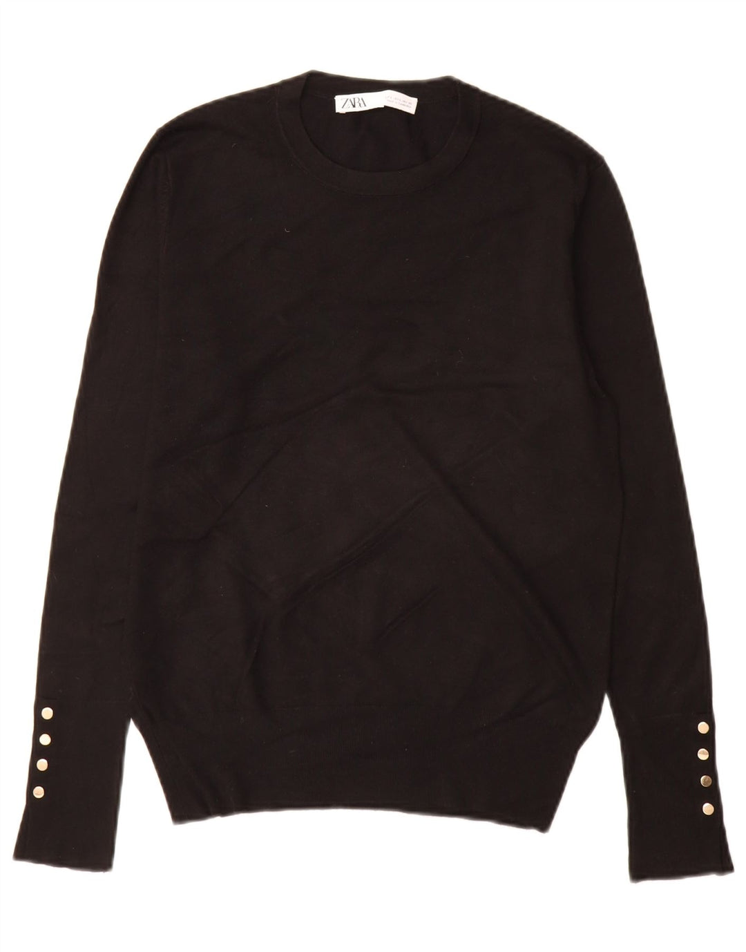 Zara Womens Crew Neck Jumper Sweater UK 14 Large Black