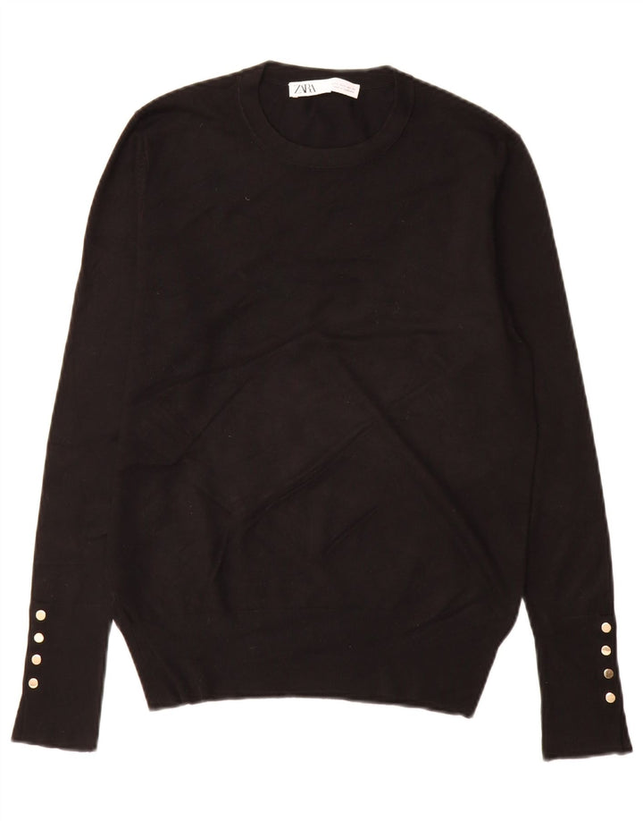 Zara Womens Crew Neck Jumper Sweater UK 14 Large Black