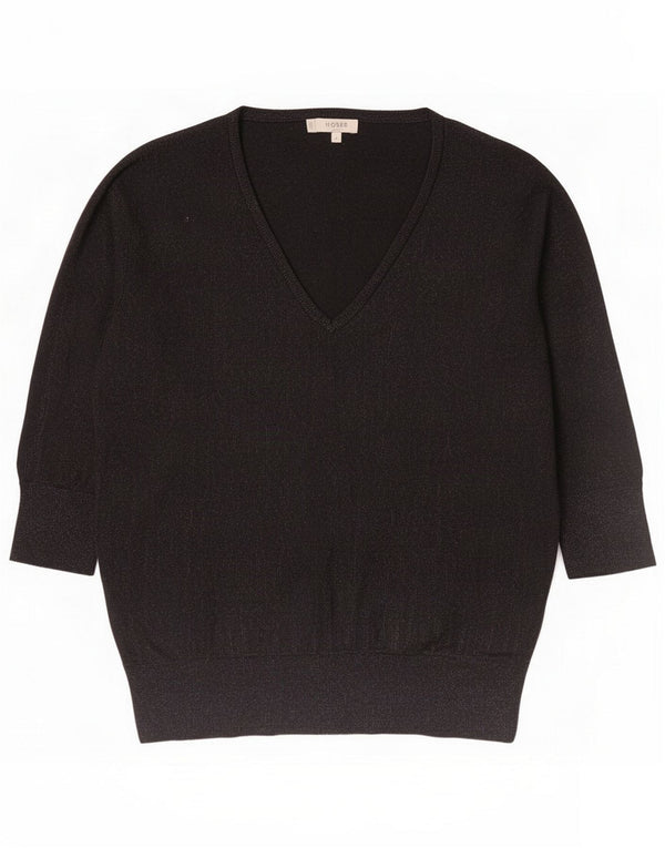 Hobbs Womens 3/4 Sleeve V-Neck Jumper Sweater UK 14 Medium Black Wool