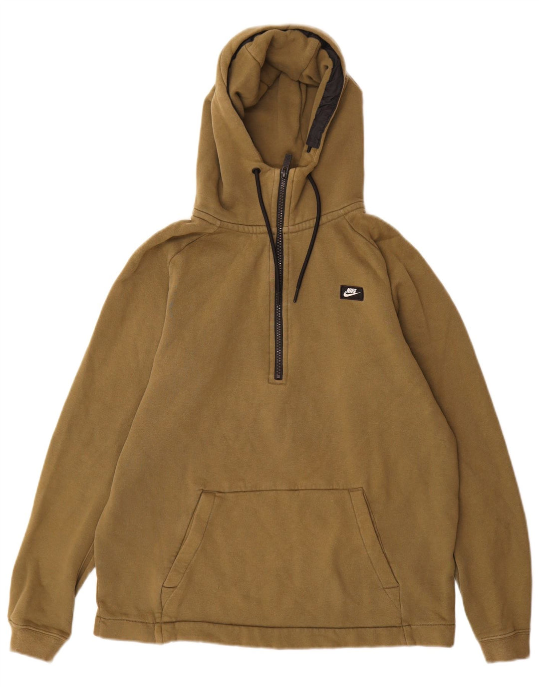 NIKE Mens Zip Neck Hoodie Jumper Medium Khaki Cotton