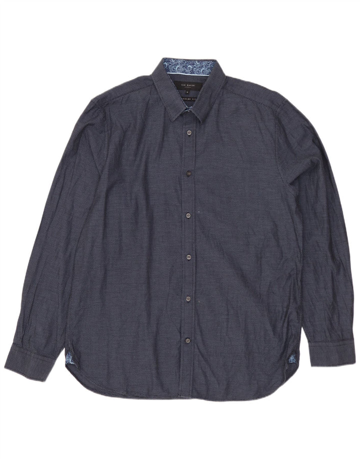 TED BAKER Mens Regular Fit Shirt Size 16 Large Navy Blue Spotted Cotton