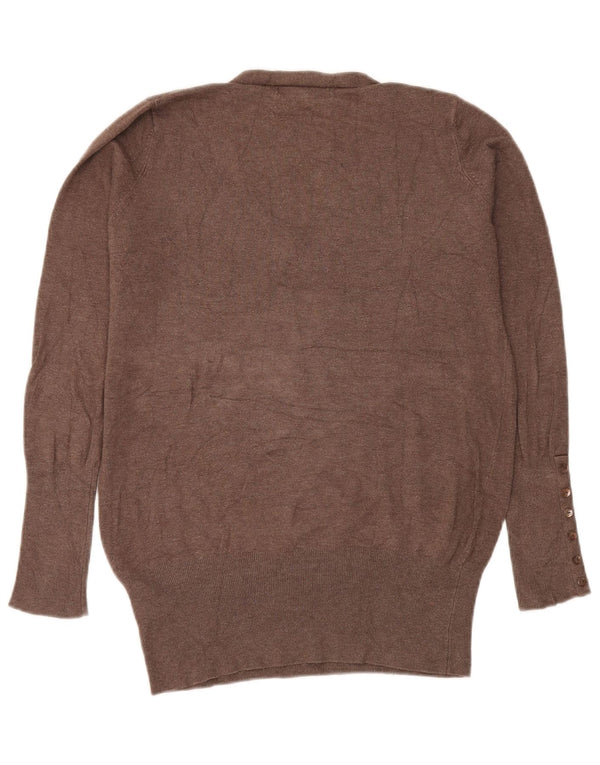 Zara Womens V-Neck Jumper Sweater UK 14 Large Brown Rayon