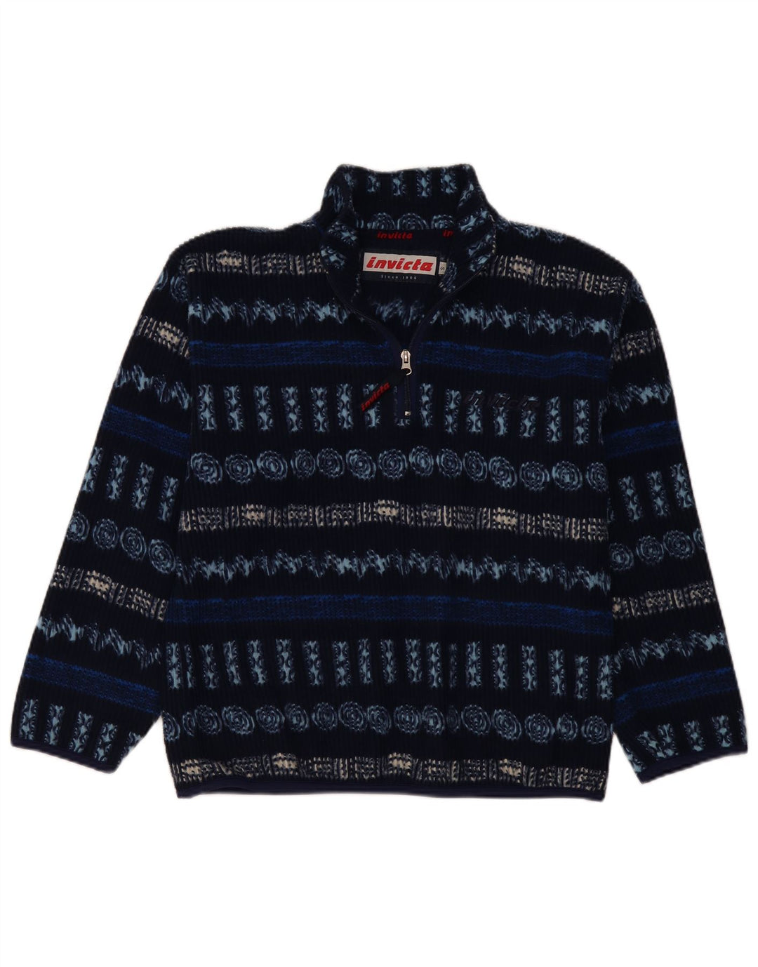 Invicta Mens Zip Neck Fleece Jumper Small Navy Blue Geometric Polyester