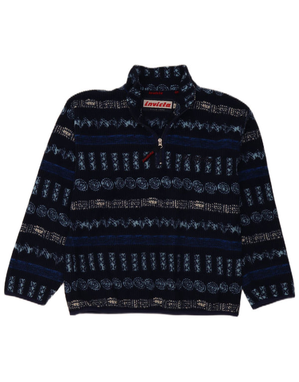 Invicta Mens Zip Neck Fleece Jumper Small Navy Blue Geometric Polyester