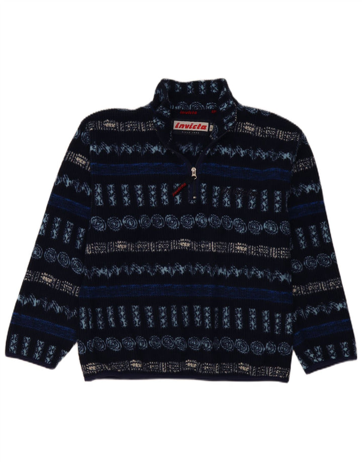 Invicta Mens Zip Neck Fleece Jumper Small Navy Blue Geometric Polyester