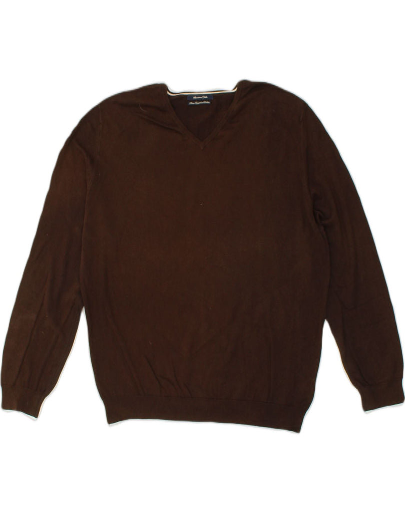 MASSIMO DUTTI Mens V-Neck Jumper Sweater Medium Brown Cotton | Vintage Massimo Dutti | Thrift | Second-Hand Massimo Dutti | Used Clothing | Messina Hembry 