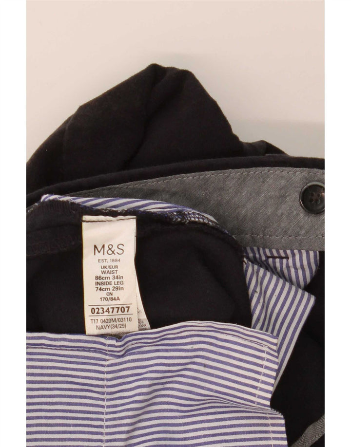Marks & Spencer Mens Regular Fit Suit Trousers W34 L29 Navy Blue Cotton