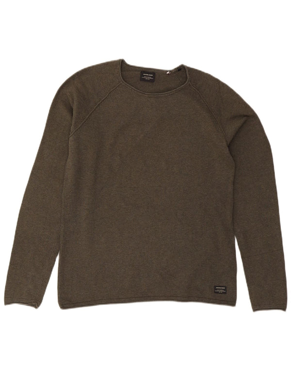 Jack & Jones Mens Boat Neck Jumper Sweater Small Khaki Cotton