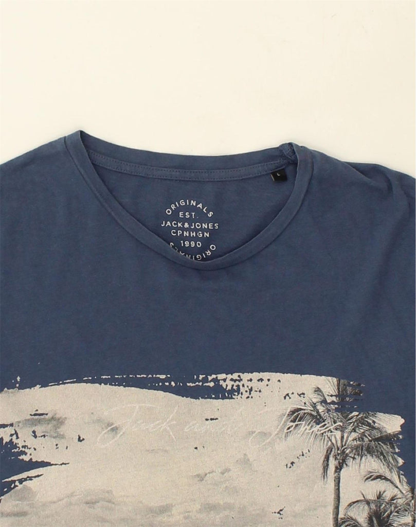 JACK & JONES Mens Graphic T-Shirt Top Large Navy Blue Cotton | Vintage Jack & Jones | Thrift | Second-Hand Jack & Jones | Used Clothing | Messina Hembry 