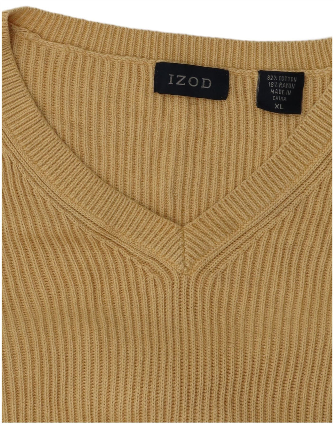 IZOD Mens V-Neck Jumper Sweater XL Beige Cotton