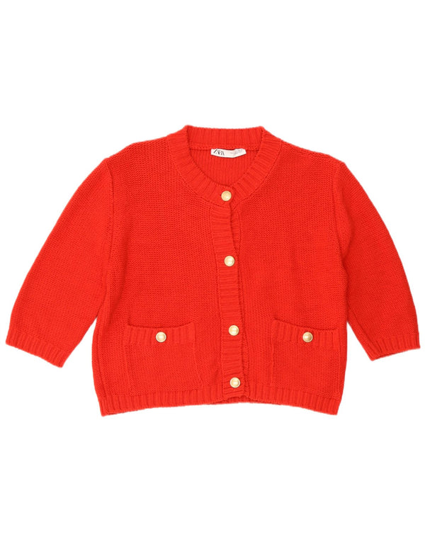 Zara Womens Crop 3/4 Sleeve Cardigan Sweater UK 16 Large Red