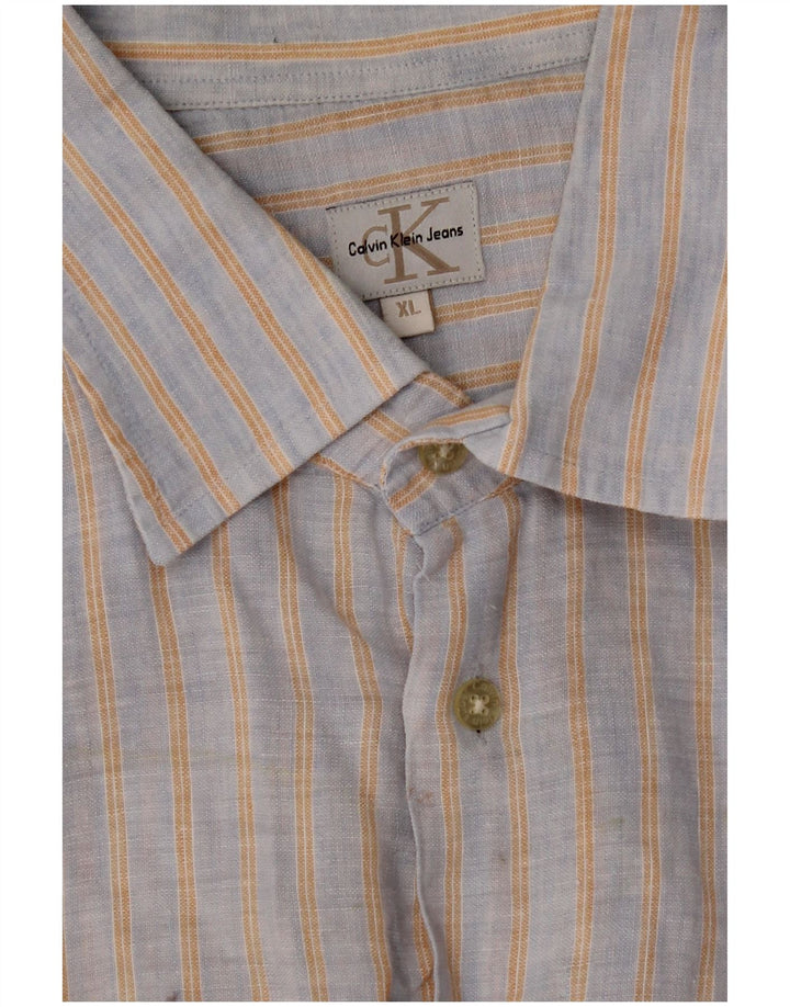 Calvin Klein Jeans Mens Short Sleeve Shirt XL Grey Striped