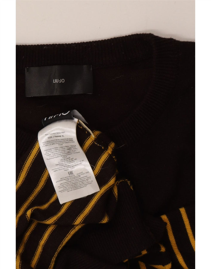 Liu Jo Mens Crew Neck Jumper Sweater XL Black Striped Cotton