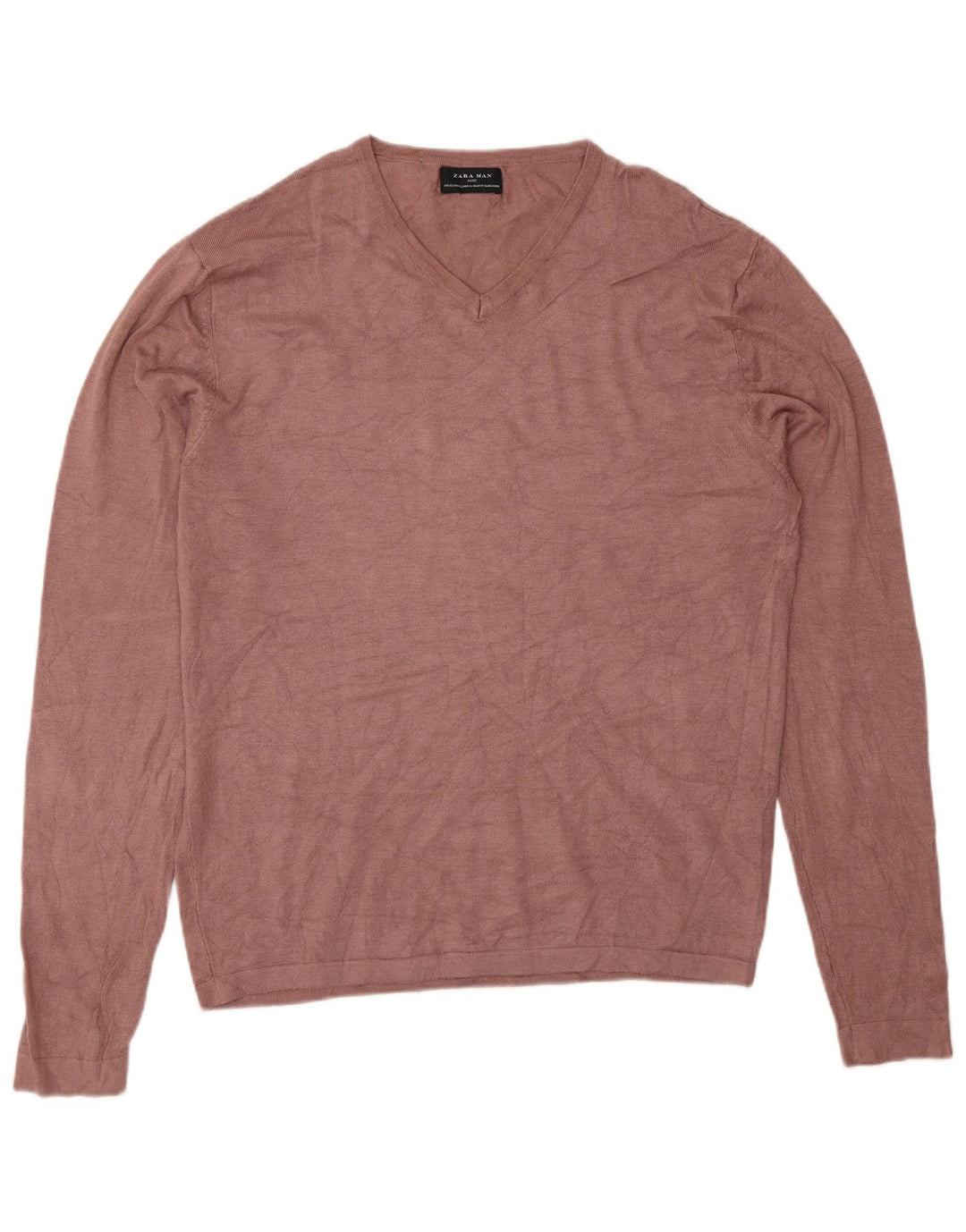 Zara Mens V-Neck Jumper Sweater XL Pink Viscose
