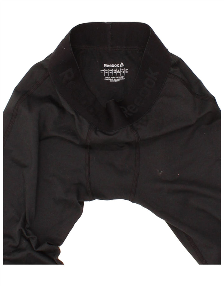 REEBOK Womens Capri Graphic Leggings UK 12 Medium  Black Vintage Reebok and Second-Hand Reebok from Messina Hembry 