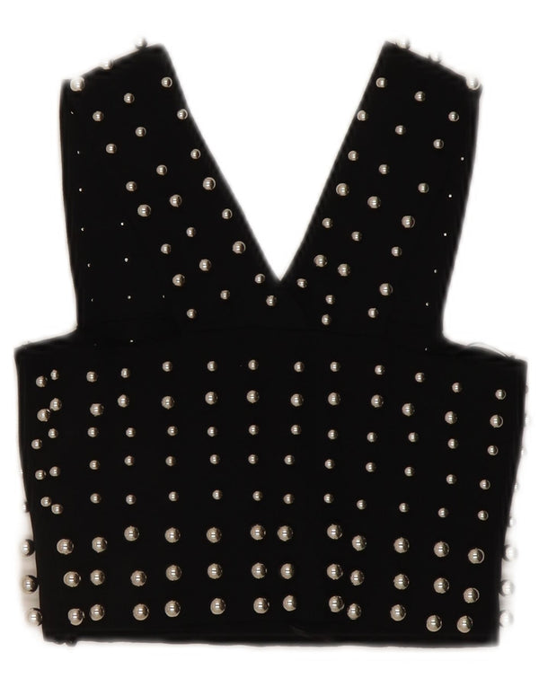 Topshop Womens Sleeveless Crop Top UK 6 XS Black Viscose