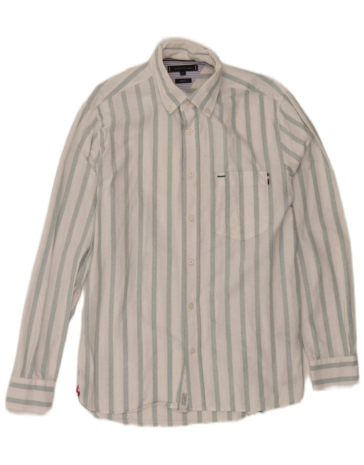 Tommy Hilfiger Mens Regular Fit Shirt Medium White Striped Cotton