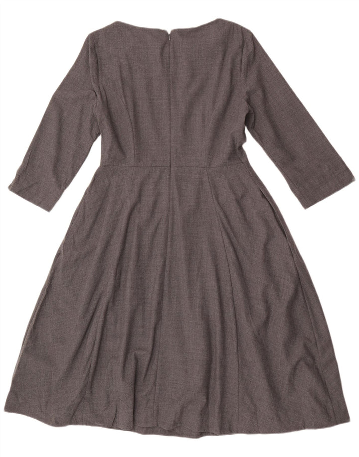 Cos Womens 3/4 Sleeve A-Line Dress UK 12 Medium Grey Wool