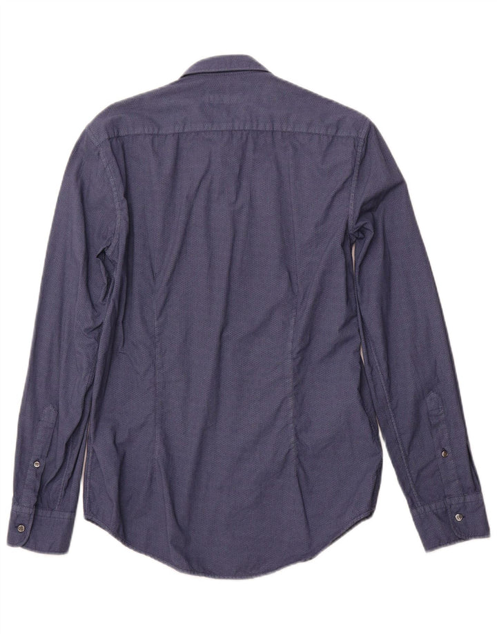 TRUSSARDI JEANS Mens Shirt Size 38 Medium Navy Blue Geometric Cotton