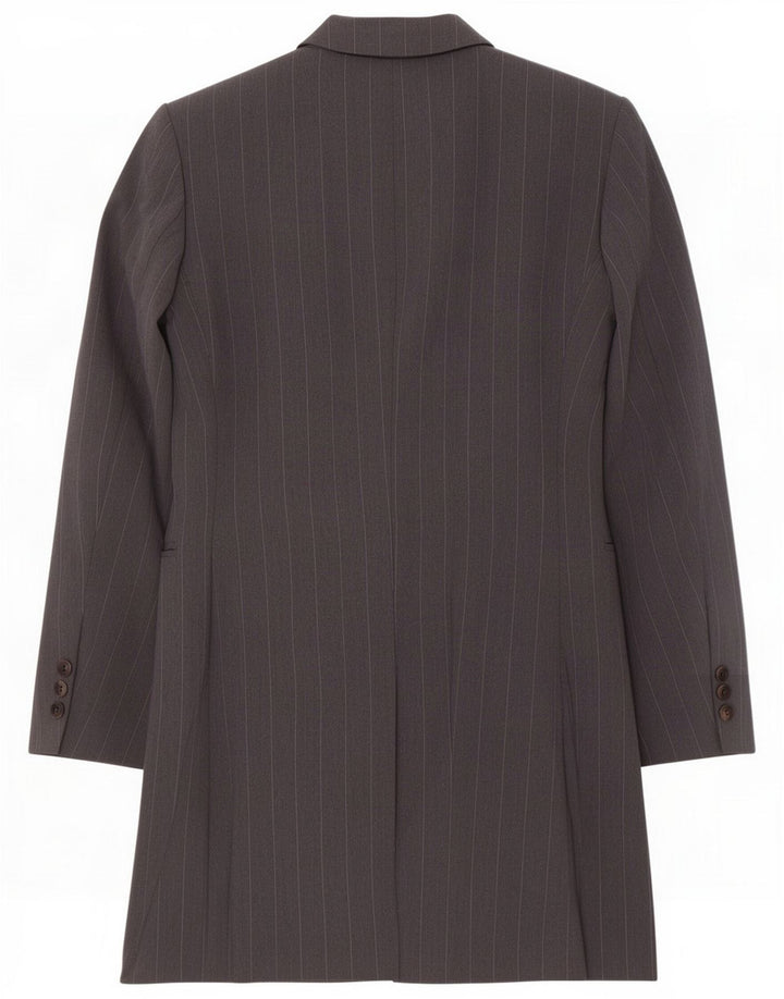 Marks & Spencer Womens Petite Overcoat UK 8 Small Grey Pinstripe Polyester