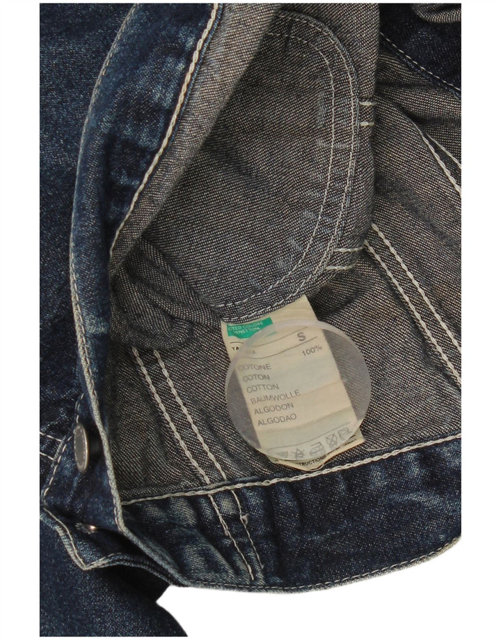 Benetton Womens Crop Denim Jacket UK 10 Small Blue Cotton