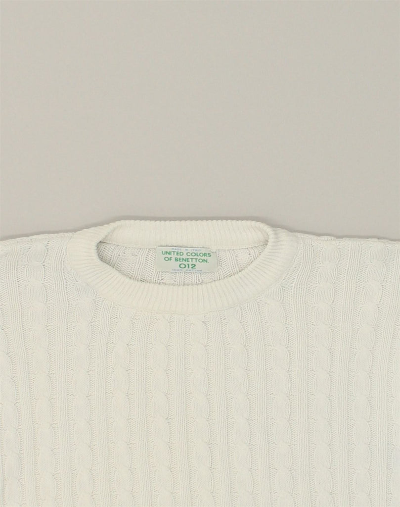 BENETTON Womens Crew Neck Jumper Sweater UK 14 Large White Cotton | Vintage Benetton | Thrift | Second-Hand Benetton | Used Clothing | Messina Hembry 