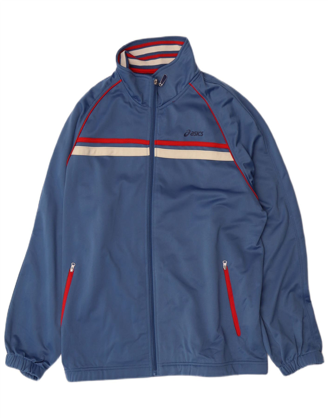 ASICS Mens Tracksuit Top Jacket Large Blue Colourblock Polyester