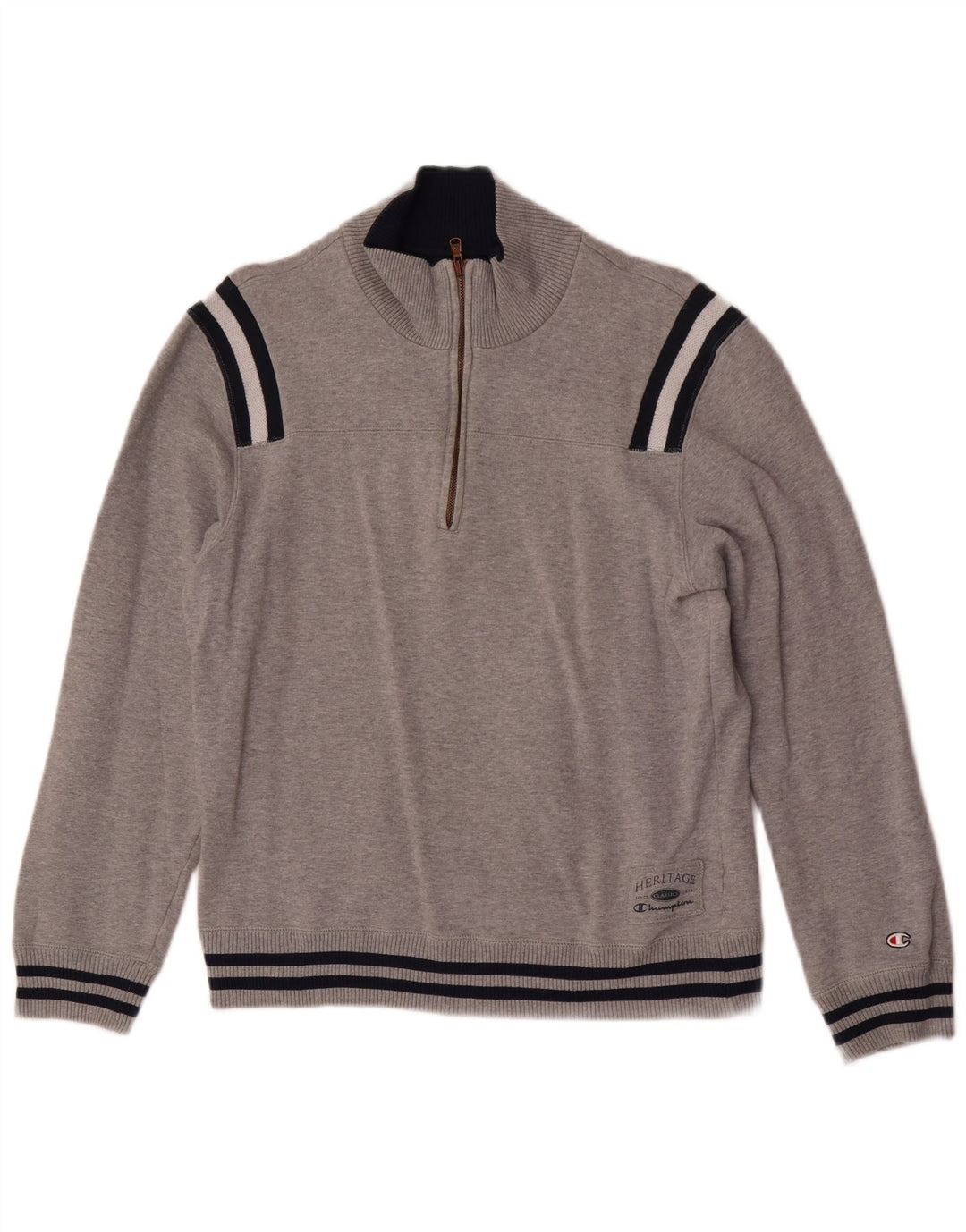 Champion Womens Zip Neck Sweatshirt Jumper UK 12 Medium Grey Colourblock