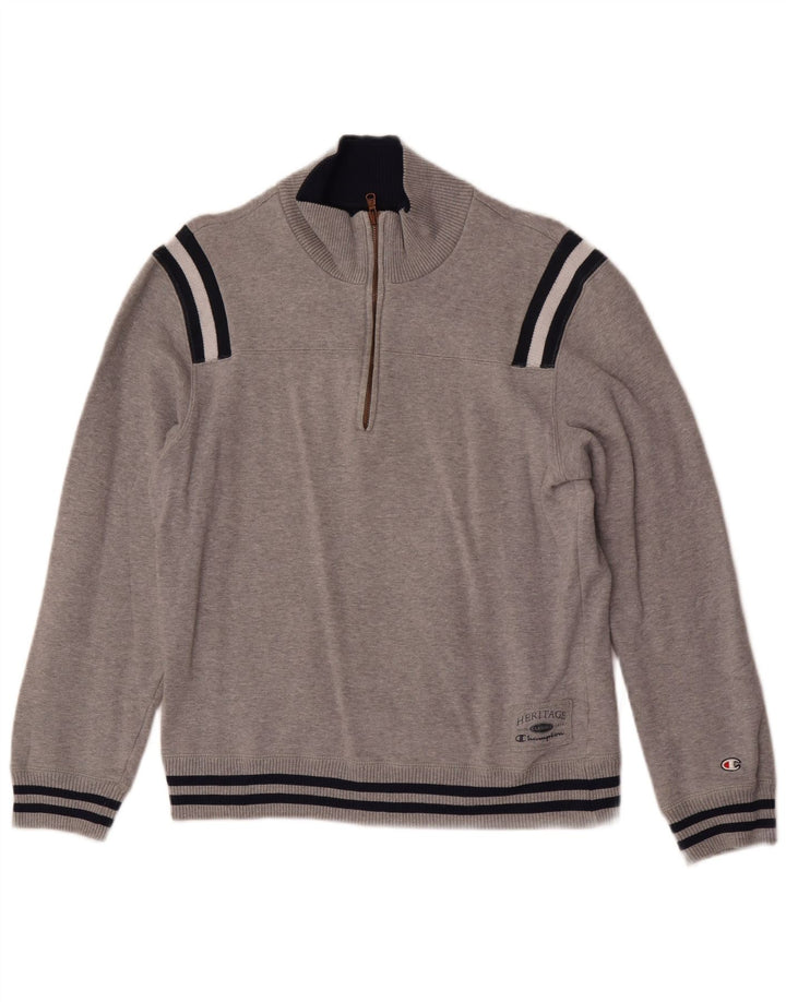 Champion Womens Zip Neck Sweatshirt Jumper UK 12 Medium Grey Colourblock