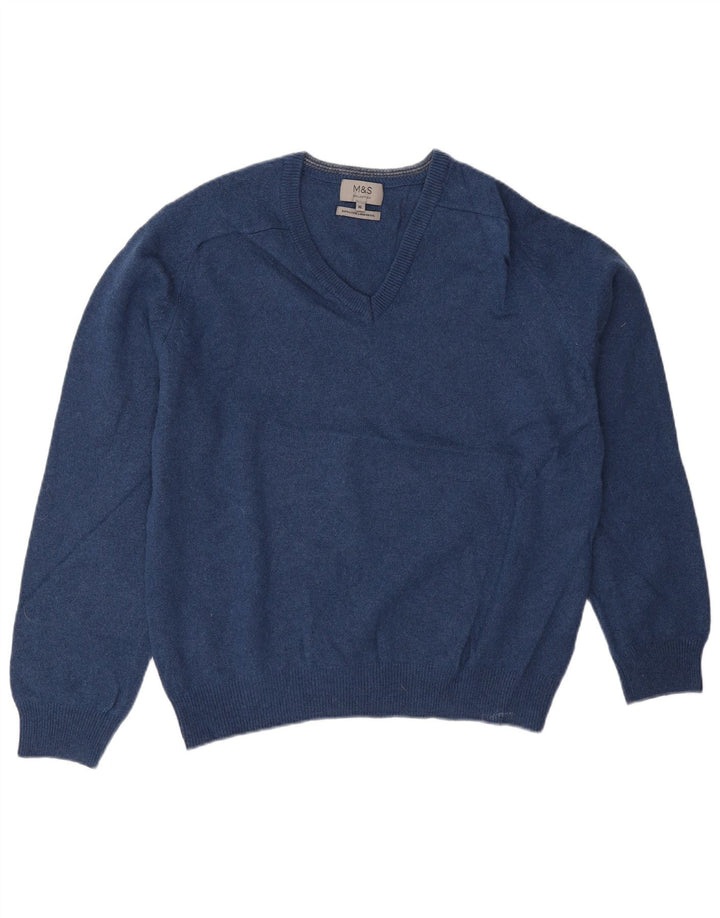 Marks & Spencer Mens V-Neck Jumper Sweater XL Blue Wool