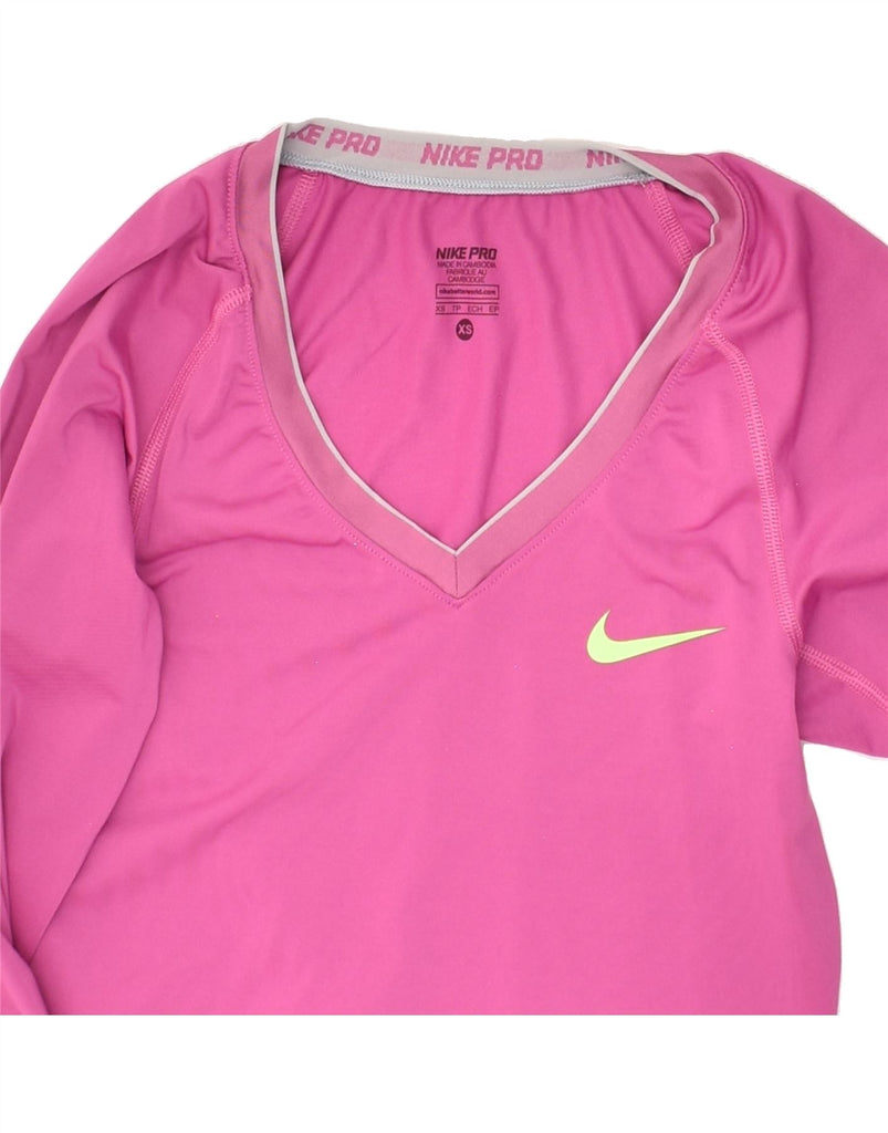 NIKE Womens Dri Fit Top Long Sleeve UK 4 XS Pink Polyester Vintage Nike and Second-Hand Nike from Messina Hembry 