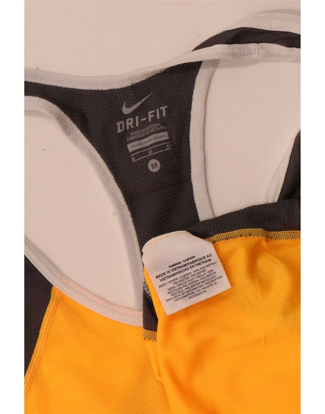 Nike Womens Dri Fit Vest Top UK 12 Medium Yellow Colourblock Polyester